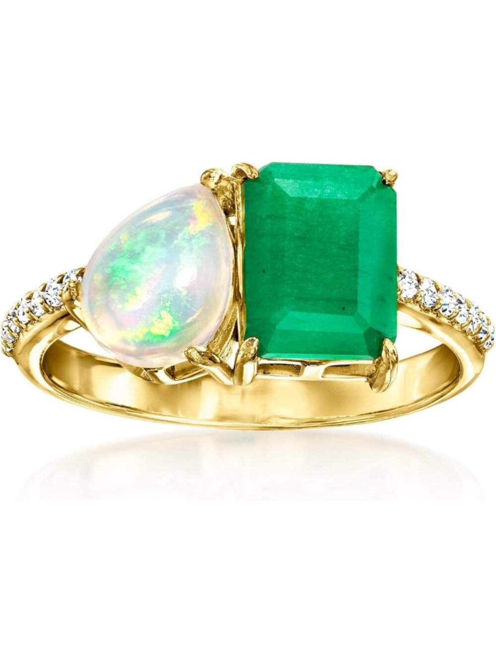 Stunning Opal & Emerald Toi Et Moi Ring, 1.80 Carats, White Topaz, 18kt Gold